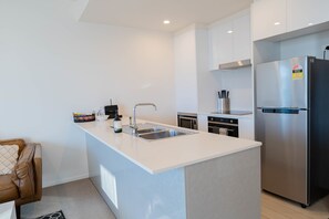 Fridge, microwave, oven, dishwasher