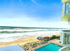 On the beach, sun loungers, beach towels