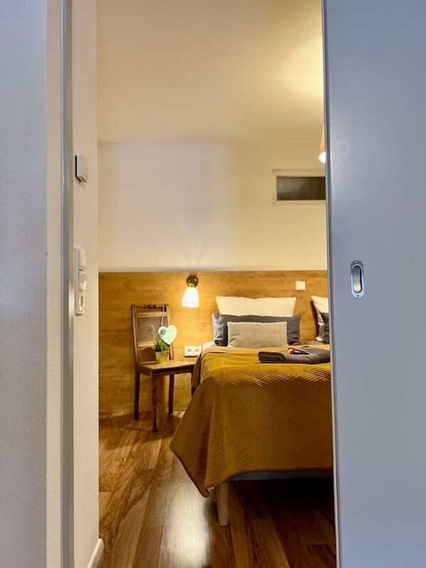 1 bedroom, desk, iron/ironing board, travel cot