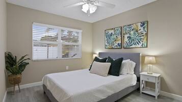 4 bedrooms, desk, iron/ironing board, travel cot