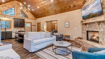 Télévision, cheminée, table de tennis de table