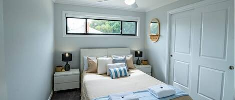 2 bedrooms, desk, iron/ironing board, travel cot