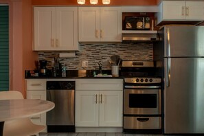 Fridge, microwave, oven, dishwasher