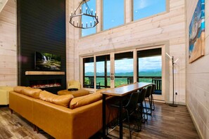 Smart TV, fireplace, video games, DVD player