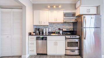 Fridge, microwave, oven, dishwasher