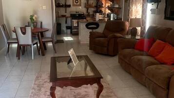 Smart TV, DVD player, books, stereo