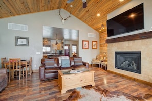 TV, fireplace