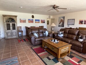 Smart TV, fireplace, DVD player, books