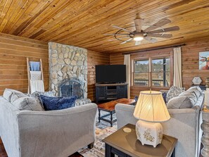 TV, fireplace