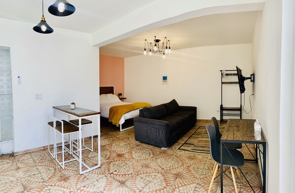 Basic Studio | Living area | 50-inch plasma TV with digital channels, TV - Pelicanos Apartments (La Paz)