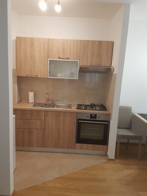 Fridge, oven, stovetop, cookware/dishes/utensils