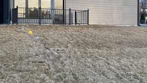 A modern building with large glass doors and a metal fence. - LuXury ZeN ZoNE (No Cleaning fee, King size bed). (Omaha)