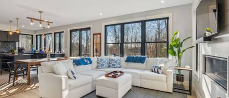 Smart TV, fireplace, computer monitors, printers