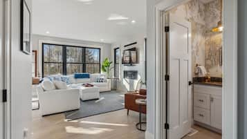 Smart TV, fireplace, computer monitors, printers