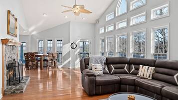 TV, fireplace