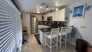 Coffee/tea maker, fridge, microwave, toaster