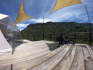 Panoramic Bungalow, Hot Tub, Mountain View | Living area | Smart speakers - Glamping Villa Transito (Machetá)