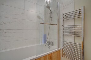 Combined shower/tub, hair dryer