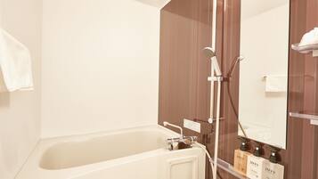 Shower, free toiletries, hair dryer, electronic bidet