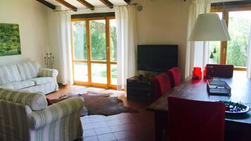 Fernseher, Kamin, Tischtennisplatte, Bücher