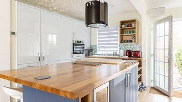 Full-sized fridge, microwave, oven, stovetop