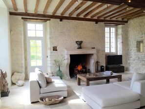 Fernseher, Kamin, Videospiele, Bücher