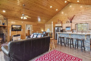 Smart TV, fireplace, video games, DVD player