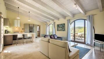 TV, fireplace, DVD player, stereo