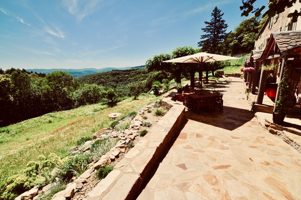 Main front communal terrace with far reaching mountain and valley views