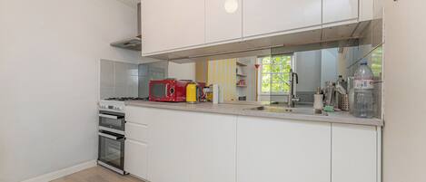 Fridge, microwave, oven, dishwasher