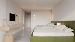 Premium bedding, pillowtop beds, desk, laptop workspace