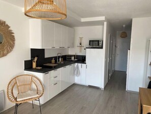 Réfrigérateur, micro-ondes, plaque de cuisson, lave-vaisselle