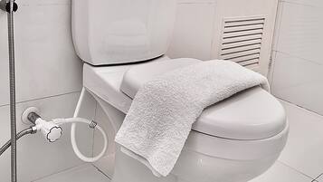 Douche, sĂšche-cheveux, serviettes fournies, savon