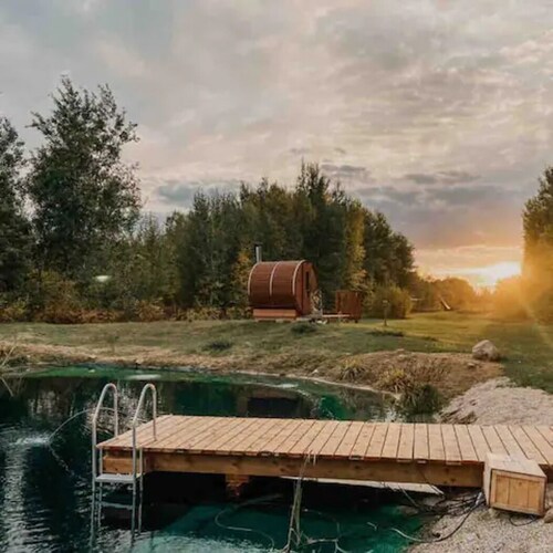 Birch A-Frame Solar off-grid with Sauna & Pool