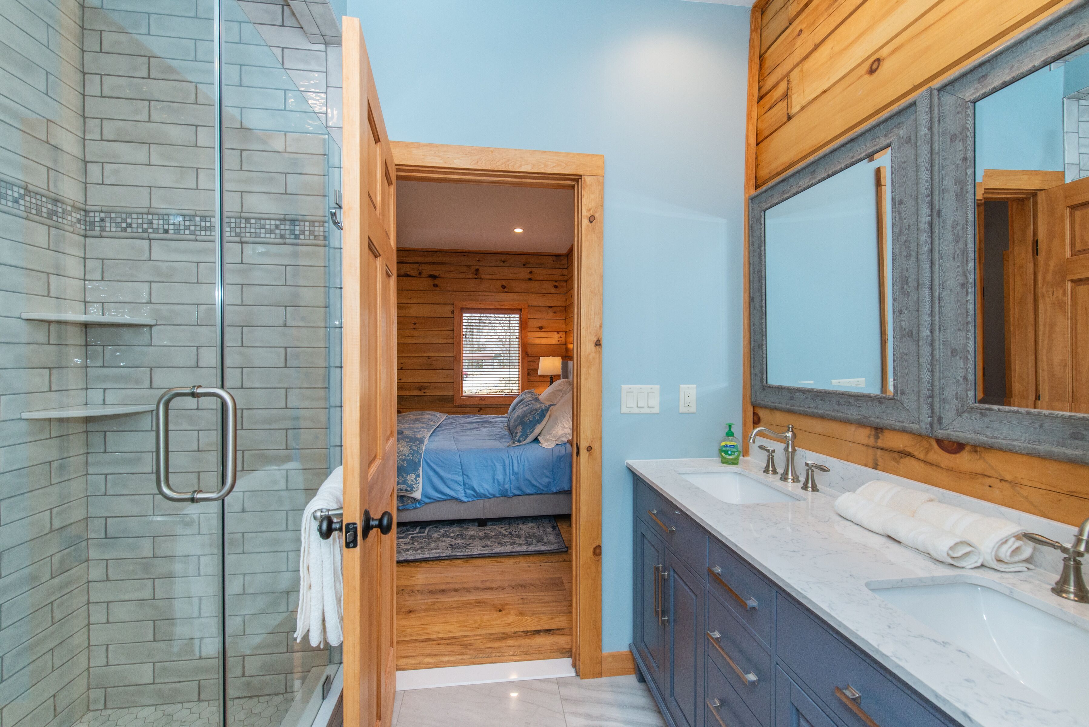 Shower, towels, soap, shampoo