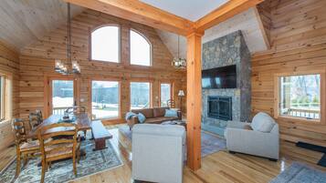 Smart TV, fireplace, foosball, table tennis