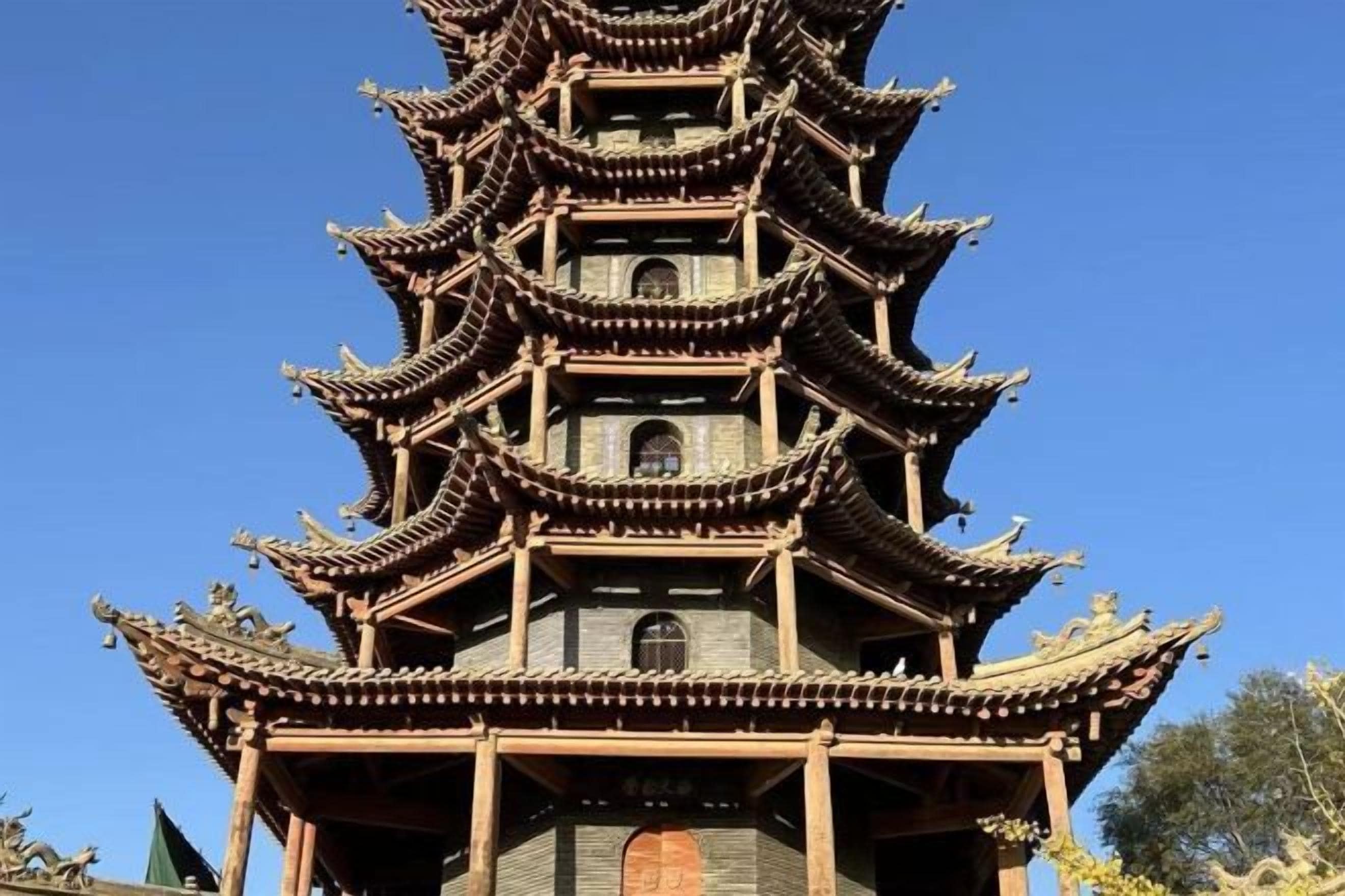 A multi-tiered pagoda-style structure with traditional architectural elements.