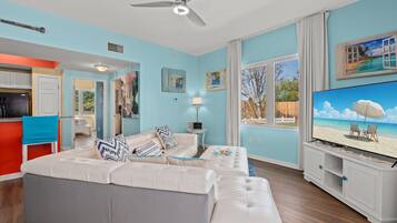 Smart TV, fireplace, video games, books