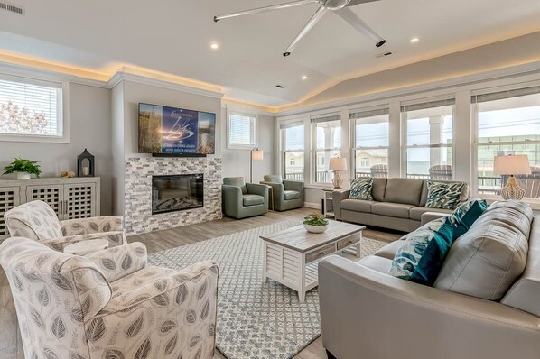 TV, fireplace, video games