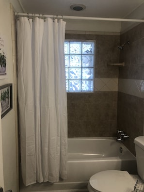 Hair dryer, towels, soap, shampoo - Remodeled retreat (Tulare)