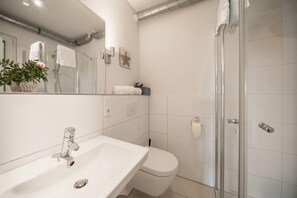 Douche, séchoir à cheveux, serviettes fournies