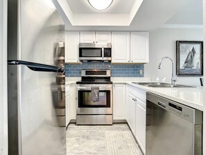 Fridge, microwave, oven, dishwasher