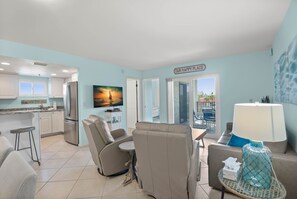 Flat-screen TV, DVD player