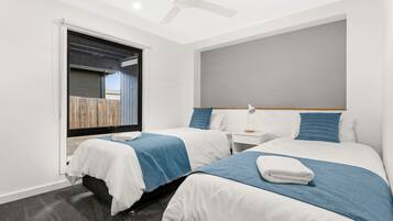 4 bedrooms, iron/ironing board, travel crib, internet