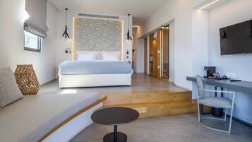 Junior Suite, Sea View | Living area | 43-inch Smart TV with satellite channels, streaming services, offices