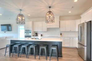 Fridge, microwave, oven, stovetop - BRAND NEW Home - 2nd Row, Ocean Views, Event Friendly, Elevator, POOL, Sleeps 20 (Oak Island)