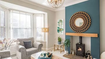 Smart TV, fireplace, DVD player