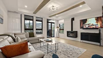 Smart TV, fireplace, stereo