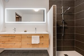 Douche, articles de toilette (gratuits), séchoir à cheveux