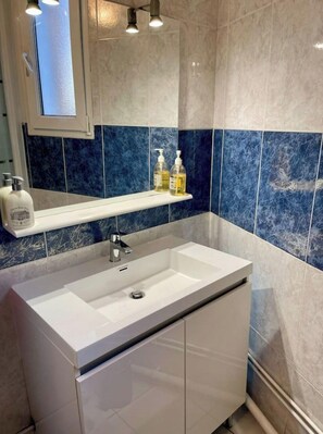 Sèche-cheveux, serviettes fournies, savon, papier toilette